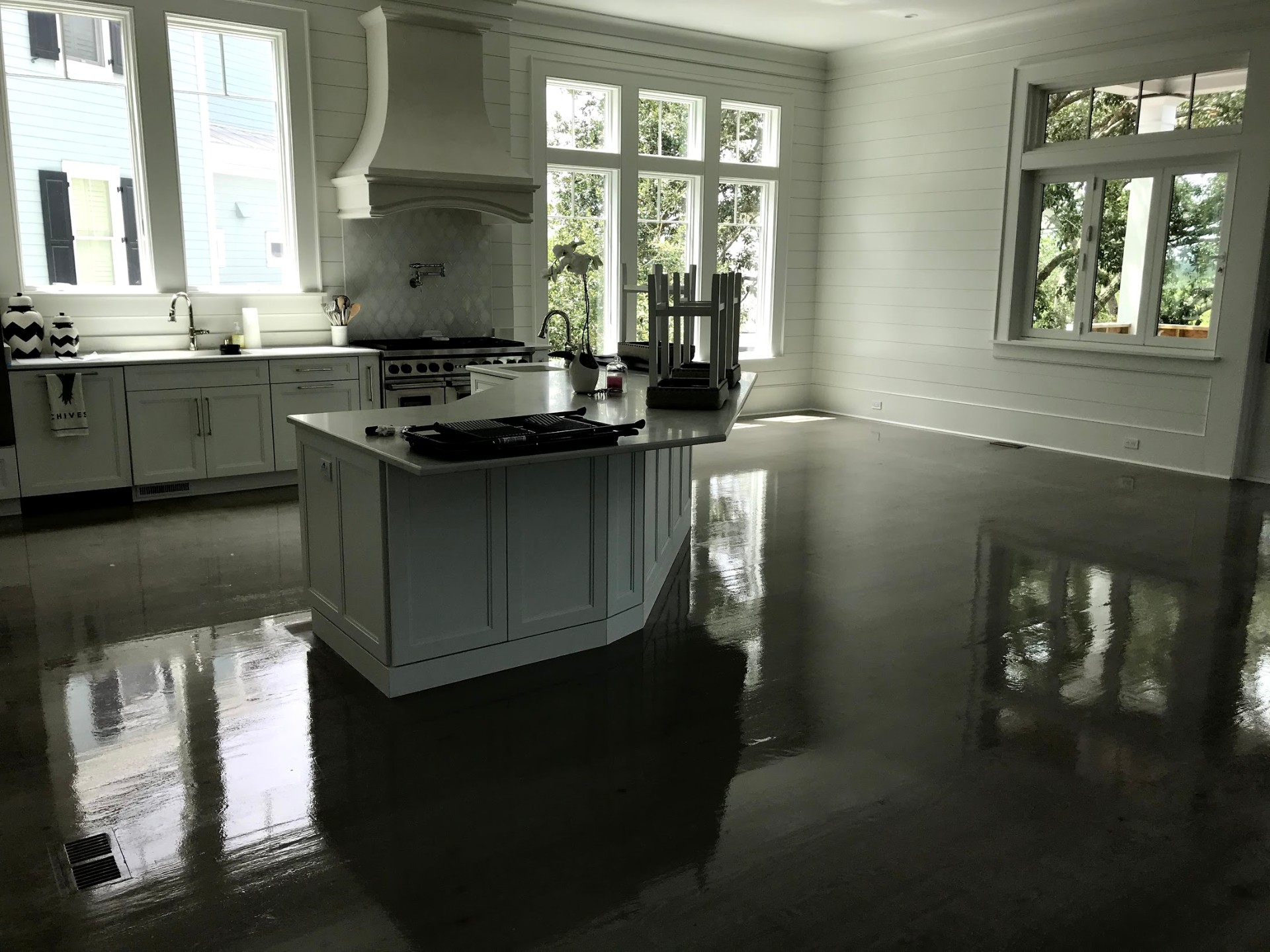 Custom espresso stain, satin sheen · Daniel Island
